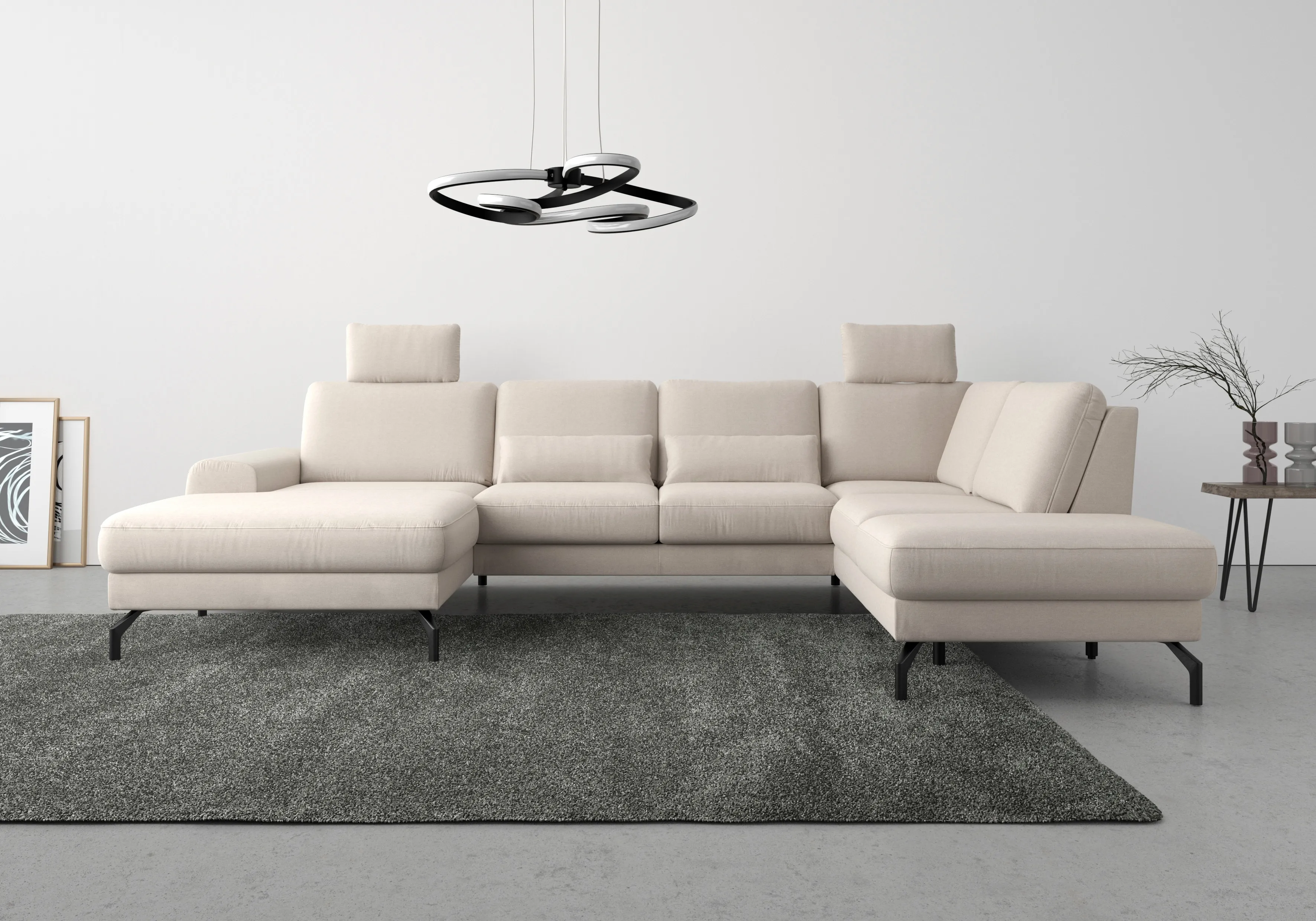 Wohnlandschaft SIT&MORE "Cinturo U-Form" Sofas Gr. B/H/T: 345 cm x 91 cm x 226 cm, Lu x us-Microfaser Euphoria, mega-Recamiere links, inklusive Sitztiefenverstellung-inklusive Federkern, grau (elephant) Wohnlandschaften inklusive Sitztiefenverstellung und Federkern, Sitzhöhe 48 cm