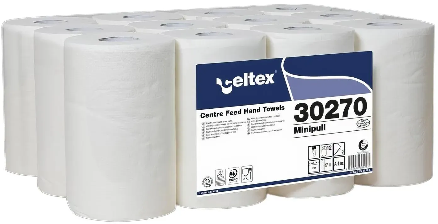 Innenabrollung Handtuchrollen 2-lagig Zellstoff 20x34cm 212 Abrisse weiß, 12 Rollen je 72m