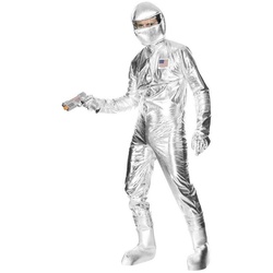 Smiffys Kostüm Raumanzug Kostüm silber, Silber glänzendes Astronauten Kostüm im Retro-Look silberfarben M