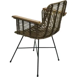 Mendler Esszimmerstuhl HWC-M29, Küchenstuhl Korbstuhl Rattansessel Rattanstuhl Stuhl mit Armlehnen, Kubu Rattan Holz Metall