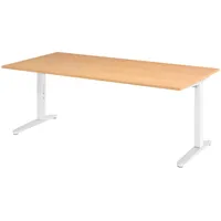 Bümö Schreibtisch Buche, Weiß, Nachbildung,Buche, Rechteckig, 200x74x100 cm, FSC