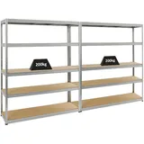 Proregal Mega Deal 2x Schwerlastregal Giant Elephant HxBxT 180 x 150 x 45 cm Fachlast 200kg Verzinkt, Kellerregal, Steckregal, Garagenregal, Lagerregal