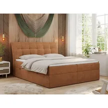 MKS Meble Boxspringbett 140x200 mit Matratze, Bett mit Multipocket - Matratze H3 und Topper, Polsterbett 140x200 mit Bettkasten und Kopfteil, DIEGOS - 140x20... - Orange