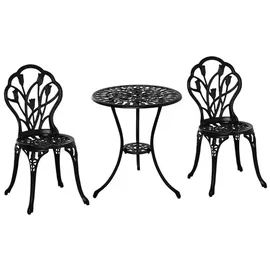 Outsunny Gartenmöbel-Set 3-tlg. mit Blumen Design schwarz