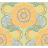 A.S. Création Retro-Tapete 70er Jahre 0,53 x 8,5 m - Tapete Vintage mit Blumenmuster in Gelb, Grün, Orange - Vliestapete Retro Chic - 395301