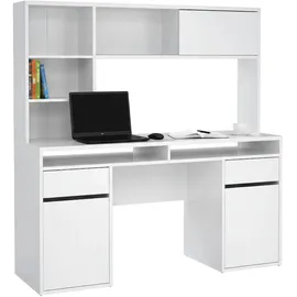 Dmora Schreibtisch Agnella 149x48,2x156,2h cm Weiß 2 Schubladen 7 Regale - Weiß