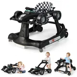 LIFEZEAL 4 in 1 Lauflernhilfe Baby, Höhenverstellbares & Klappbares Babywalker, Baby Gehfrei ab 6 Monate, Laufwagen mit einstellbarer Geschwindigkeit, Licht & Musik (schwarz)