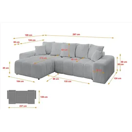 altdecor Ecksofa Cord 2-Sitzer Grau