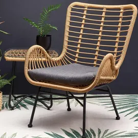 konsimo® Gartensessel ABLA Polyrattan 69 x 93 x 58 cm Braun/Grau mit Kissen