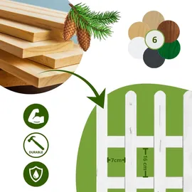 Floranica 4 Stk. Zierzaun aus Holz 100 x 40 cm Weiß imprägniert Steckzaun als Beeteinfassung Rasenkante Tierzaun Bauernzaun - Weiß