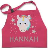 Kinderschürze Schürze Kinder Jungen Mädchen - Einhorn Bild und Dein Name - 7-14 Jahre - Pink - personalisierte kochschürze einhörnern kindergarten kinderschürzen 2 einhörner personifiziert - 7-13 Jahre
