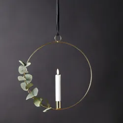 Dekoring mit LED Kerze Flamme - mit Aufhänger - D: 28,5cm - Timer - Batterie - g...