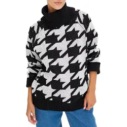 Damen nachhaltiger Sommer-Pullover mit Hahnentrittmuster Langarm-Shirt 928219 Schwarz/Grau - 36/38