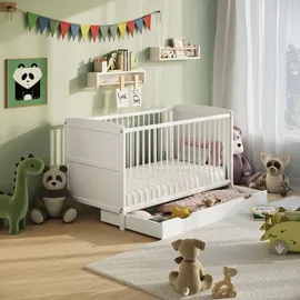 Kids Collective Babybett 60x120 umbaubar mit Schublade, Gitterbett, Kinderbett, höhenverstellbar & herausnehmbare Sprossen | weitere Größen: 70x140cm | 60x120cm... - Weiß