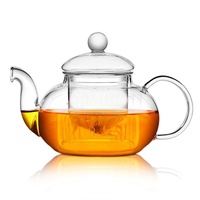 Glas-Teekanne, 590 ml, mit Teesieb, Borosilikat-Kessel-Set, Teekanne für losen Tee, blühenden Tee, Herd und mikrowellengeeignet (600 ml)