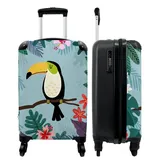 NoBoringSuitcases.com® Koffer Handgepäck Trolley Rollkoffer Kleine Reisekoffer mit 4 Rollen - Tukan - Pflanzen - Kinder - Tiere - Kinder - 55x35x20cm - Fotokoffer - Kabinenkoffer - Boardgepäck