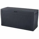 Koll Living Auflagenbox/Kissenbox 270 Liter Farbe : Graphit l 100% Wasserdicht l mit Belüftung dadurch kein übler Geruch/Schimmel l Moderne Holzoptik l Deckel belastbar bis 250 KG (2 Personen)