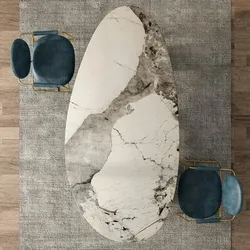 ovaler Tisch Esstisch Platte aus Keramik Edelstahl Tischbeine 260*120*75cm