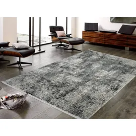 OCI DIE TEPPICHMARKE Teppich OCI DIE TEPPICHMARKE "BESTELLER CAVA", grau (dunkelgrau), B:300cm H:8mm L:400cm, Viskose, Teppiche, Teppich, Glanz Viskose, mit Fransen, Hoch Tief Struktur, Vintage, Wohnzimmer