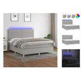 vidaXL Boxspringbett mit Matratze & LED Hellgrau 160x200 cm Stoff