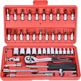 Steckschlüssel-set 1/4'' – Chromemat – 46 teile Für Diy, Autoreparatur, Steckschlüssel- Und Bit-set, Rot