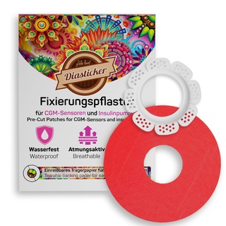 Diasticker® | Freestyle Libre 2 - Sensoreinfassung "LibreProtect" (Weiß) inkl. 10 Pflaster (Rot) | Flexibel - Maximaler Halt - Wasserfest | Vereinfacht Pflasterwechsel, Tape-Fixierung