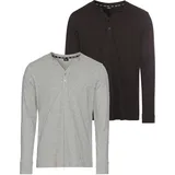H.I.S. H.I.S Henleyshirt 2-er Pack, mit Knopfleiste Gr. L (52/54), grau meliert-schwarz, , 77284717-L