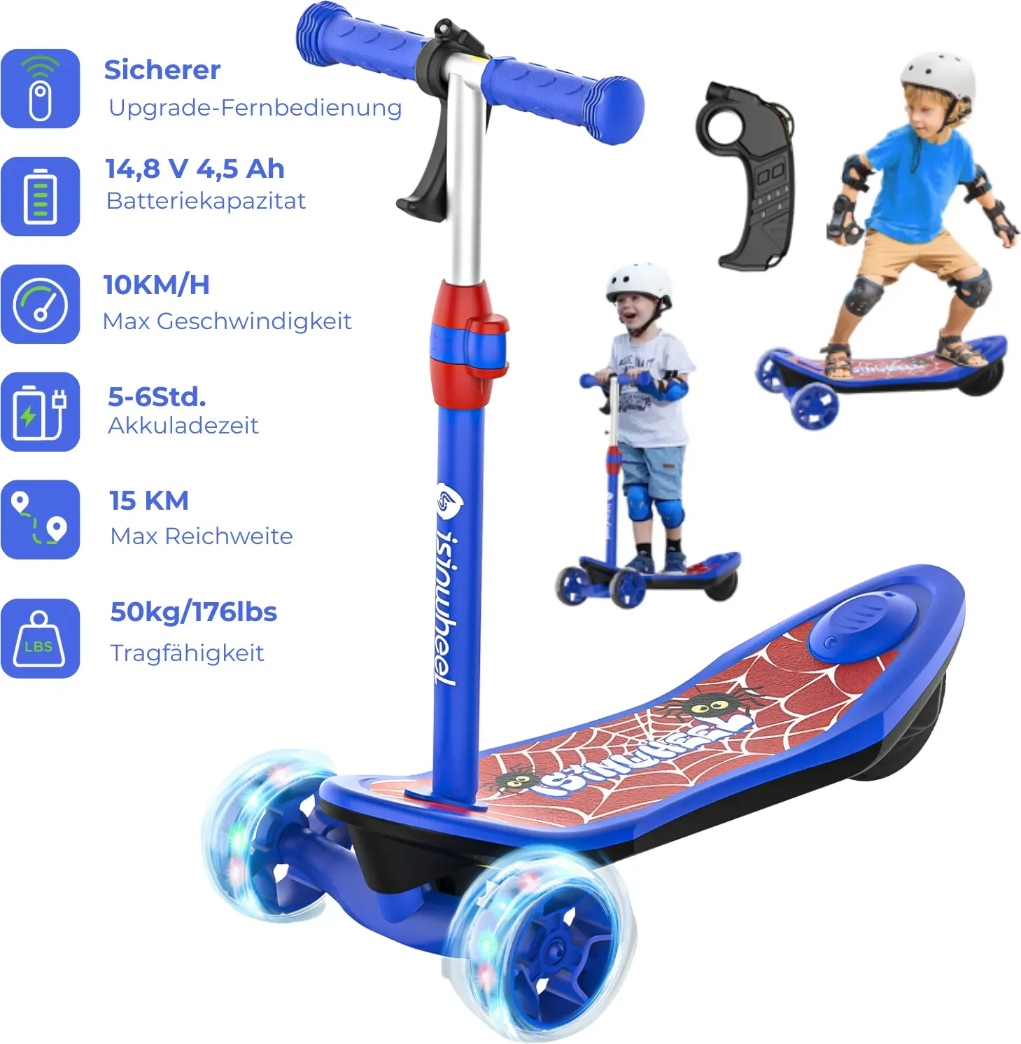 MiniSpider 2-in-1 Elektrischer Dreirad-Kinderscooter und Skateboard für Kinder ab 3 Jahre (Höhenverstellbare)