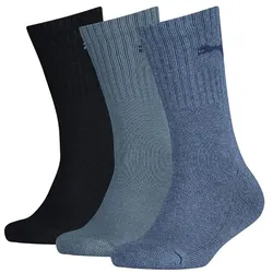 PUMA Kinder Socken, 3er Pack - Sport Junior, Frottee-Sohle, Rippbündchen, Logo Denim 27-30