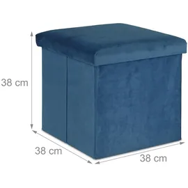 Relaxdays Sitzhocker, mit Stauraum, HBT: 38 x 38 x 38 cm, faltbar, Aufbewahrungshocker aus MDF & Samt, blau