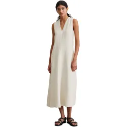 Midikleid MARC O'POLO "in A-Linie geschnitten", Damen, Gr. 46, Normalgrößen, silky stone, Obermaterial: 100% Leinen; Futter: 100% Baumwolle, unifarben, figurbetont wadenlang, V-Ausschnitt, ohne Ärmel, Kleider