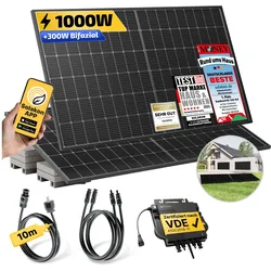 Balkonkraftwerk 1000W/800W Solaranlage mit Garten Halterung Steckerfertig WIFI Komplettset Photovoltaik Anlage 800W, Kabellänge: 10m