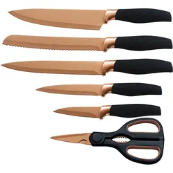 Messer-Set KING "TITANIUM ROSÉ", rosa (rosé), Spezialklingenstahl, Kochmesser-Sets, 5 Küchenmesser, 1 Schere, beschichtete Messer- und Scherenklinge