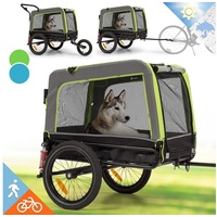 KLARFIT Fahrradkinderanhänger Husky Vario 2-in-1 Hundeanhänger, Hund Fahrradanhänger Hundewagen Anhänger Fahrrad Hundefahrradanhänger grün