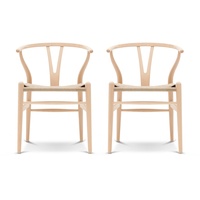 Carl Hansen - CH24 Wishbone Chair, Buche geseift / Naturgeflecht (2er-Set)