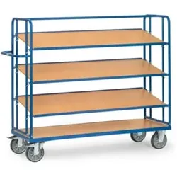 fetra Etagenwagen 4255 mit 4 Böden, Tragkraft 500kg, TPE-Reifen, Böden neigbar