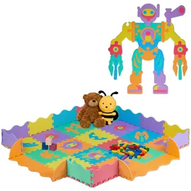 Relaxdays Puzzlematte, 4 x 4 Spielmatte mit Rand, Roboterteile, schadstofffreie Schaumstoffmatte, Kindermatte, bunt