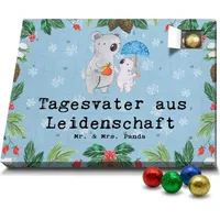 Mr. & Mrs. Panda Schoko Adventskalender Tagesvater Leidenschaft - Blau Pastell - Geschenk, Jubiläum, Ausbildung, Schokoladen Adventskalender, Dank... - Blau