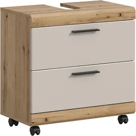 xonox.home Waschbeckenunterschrank Scout auf Rollen in Evoke Oak und Kaschmir – Mobiler Badezimmerschrank – Flexibler Unterschrank für zusätzlichen Stauraum & Ordnung im Badezimmer