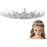 JUBOUEL Diadem Diadem Zubehör Strass Diadem Haarspange Brautschmuck Hochzeitsschmuck (Prinzessin-Kostüm Kinder Diadem Kopfschmuck Karneval Kostümzubehör, Abgerundetes Design schont Frisur), die Kopfgröße ist für jeden geeignet, Diadem für Erwachsene und Kinder silberfarben