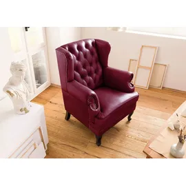 Massivmoebel24 Ohrensessel Chesterfield Leder 88 x 105 x 81 cm Rot