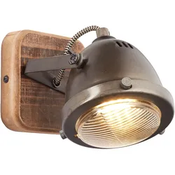 BRILLIANT Wandstrahler "Carmen Wood", braun (burned steel, holz), H: 12,5cm, Lampen, Wandspot burned steel/holz, Wandlampe
