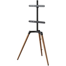 Hama TV Ständer im Staffelei Design (Stabiler Fernsehständer für 32-65 Zoll, höhenverstellbarer TV Stand als Tripod, kompaktes TV Stativ, VESA kompatibler Bodenständer) Echtholz, Buche