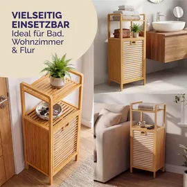 CASARIA Badregal mit Wäschekorb Bambus Holz 95x40x30cm Badezimmerregal 2 Ablagen 1x