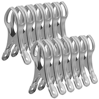 Alaoo Edelstahl Strand Handtuch Clips, 12 PCS Große Wäscheklammern Handtuchklemmen, Große hängende Stöpsel Windbeständig, Wäscheklammern Metall für Wäsche, Strandtuch, Badetuch, Teppich etc.