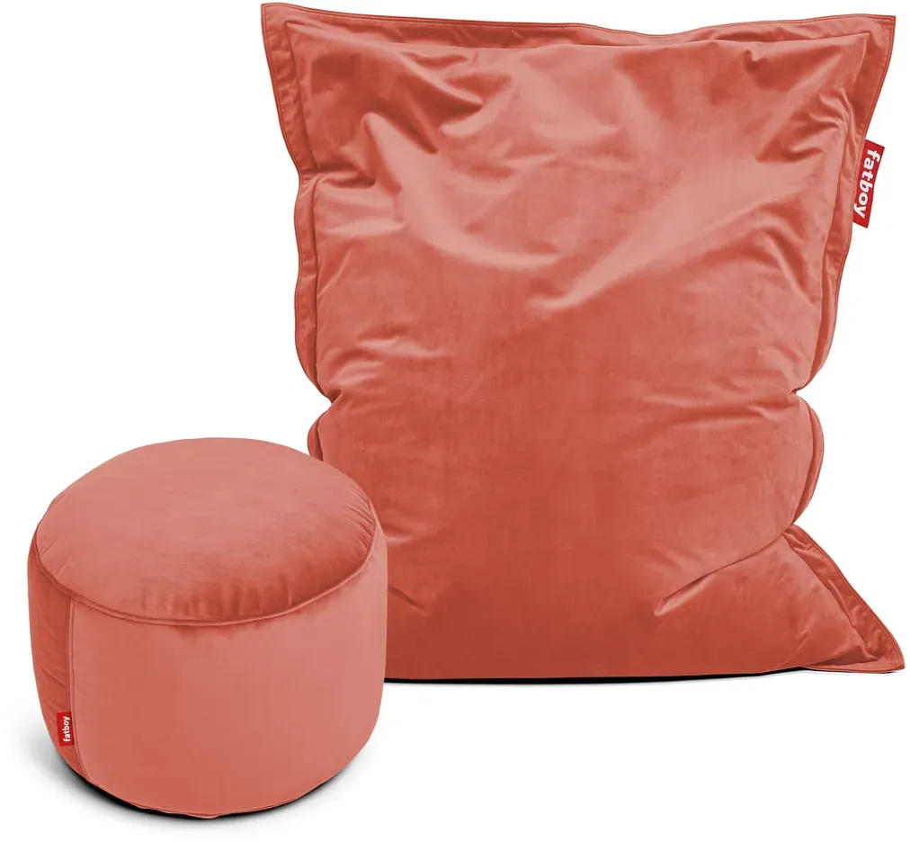 Fatboy - Original Slim Sitzsack Velvet inkl. Point Pouf Velvet, rhubarb