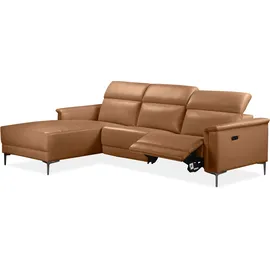 OTTO home Ecksofa OTTO HOME "LUND, L-Form, 261cm, man. o. elektr. Relaxfunktion (mit USB-A)", braun (cognac), B:261cm H:97cm T:179cm, Echtleder 100% Echtleder;Kunstleder 100% Polyurethan, Sofas, Ecksofa, und Kopfteilverstellung