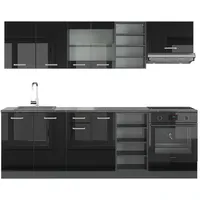 Vicco Küchenzeile R-Line 240 cm Schwarz Hochglanz