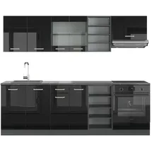Vicco Küchenzeile R-Line 240 cm Schwarz Hochglanz