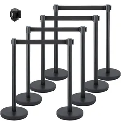 VEVOR 8 x Absperrpfosten aus Eisen und Stahl, Kunststoff Pfosten mit Adapter, Poller Kette Absperrkette, Absperrung Schwarz in Theatern, Hotels, Personenleitsystem Absperrständer 90 cm Gesamthöhe